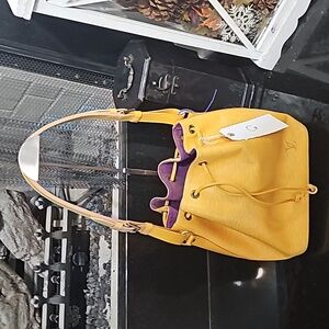 Louis Vuitton Yellow Drawstring Shoulder Bag with Purple Interior